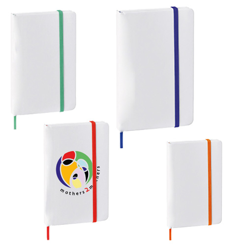 Mini libreta de poliuretano con 80 hojas de raya y banda elástica para sujetar cubierta. AZUL