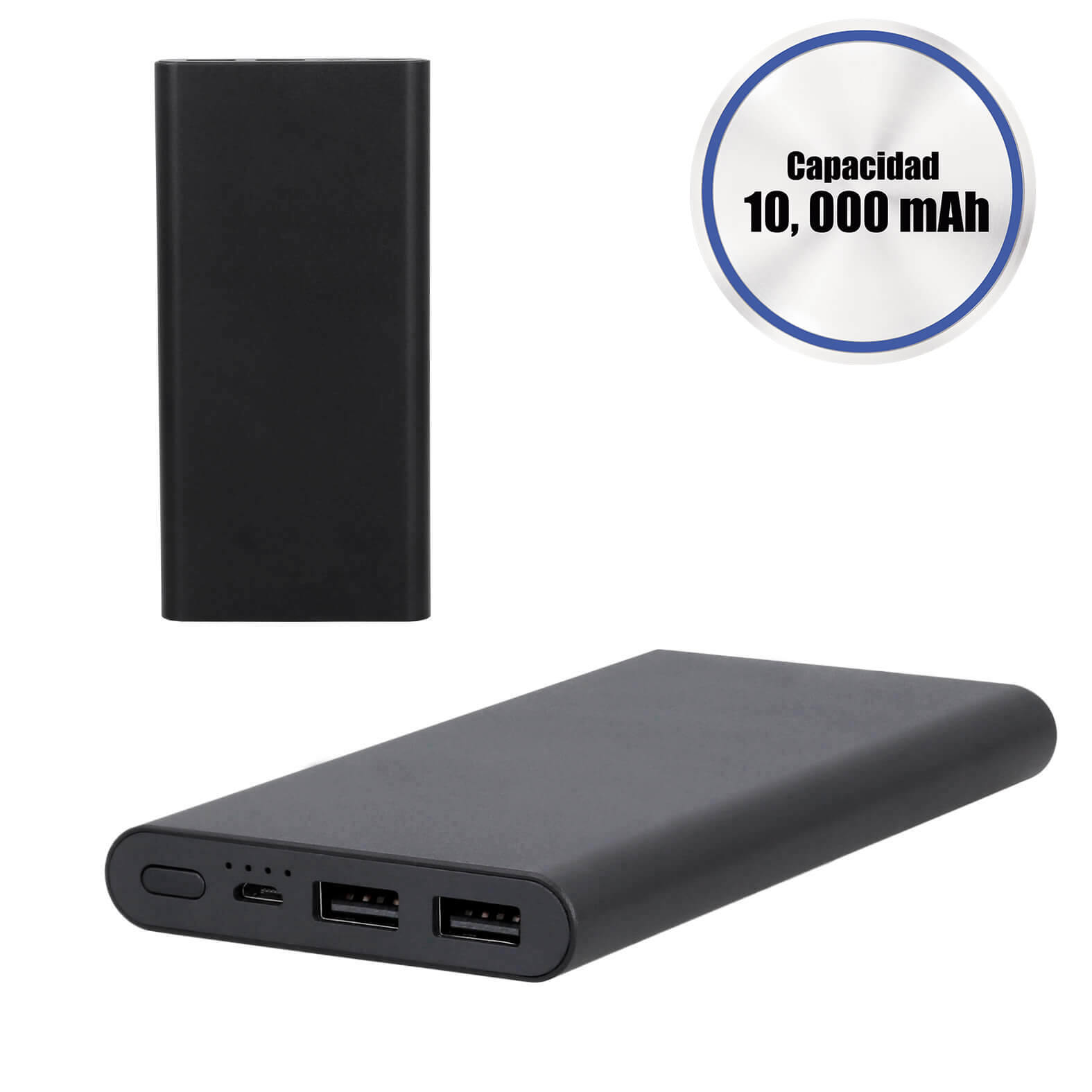 Power Bank de 10,000 mAh con 2 entradas USB y 1 tipo C NEGRO