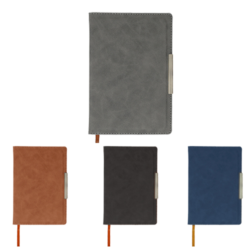 Libreta curpiel con 96 hojas rayadas, separador y filo metálico. AZUL