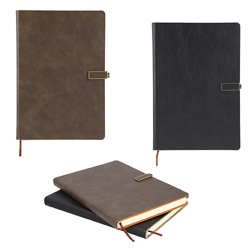 Libreta de curpiel con broche de cierre magnético, separador y 120 hojas rayadas. CAFE