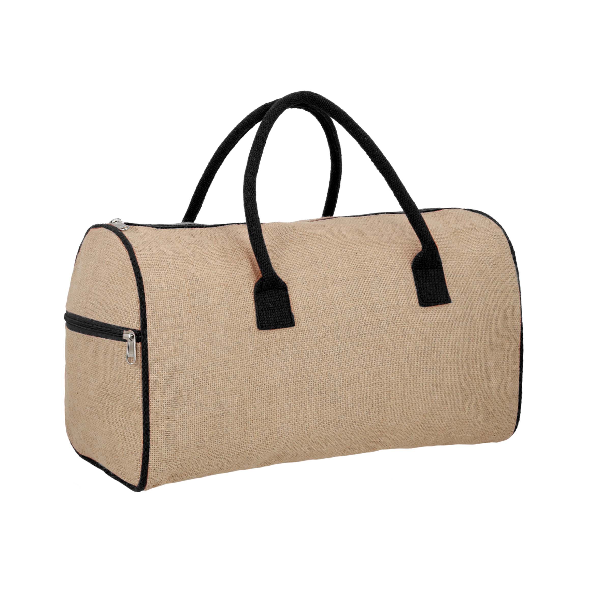 Maleta de yute laminado con 1 compartimento principal, 1 compartimento lateral y asas. UNICO