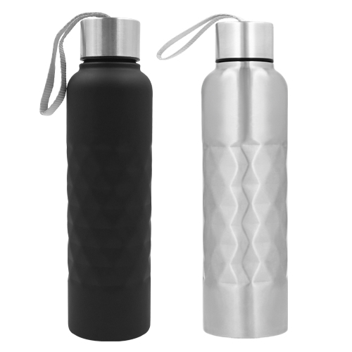 Cilindro de acero inoxidable con tapa enroscable y correa de poliéster. NEGRO