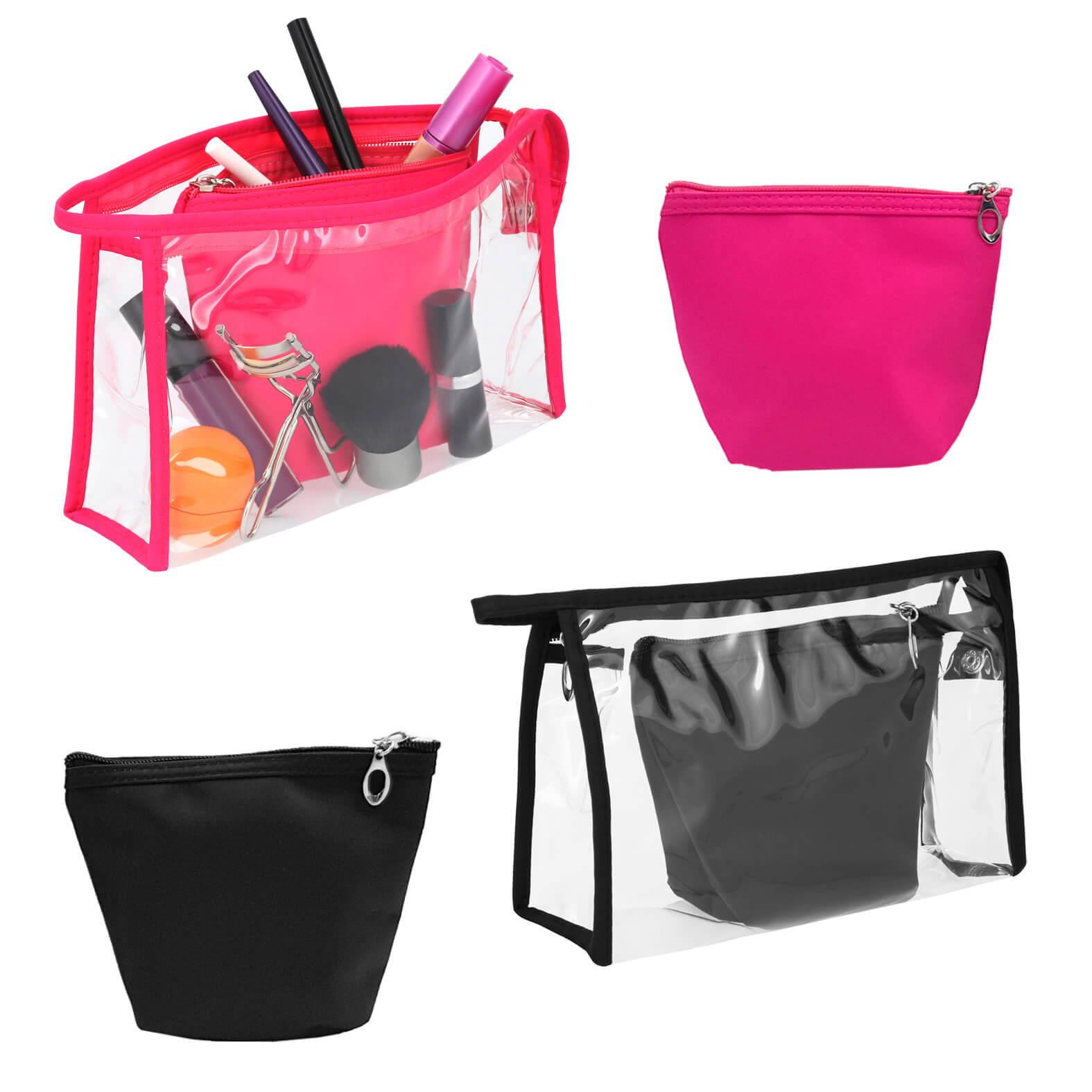 Cosmetiquera de plástico con cierre, asa y broche, que en el interior incluye mini cosmetiquera de poliéster con cierre. NEGRO