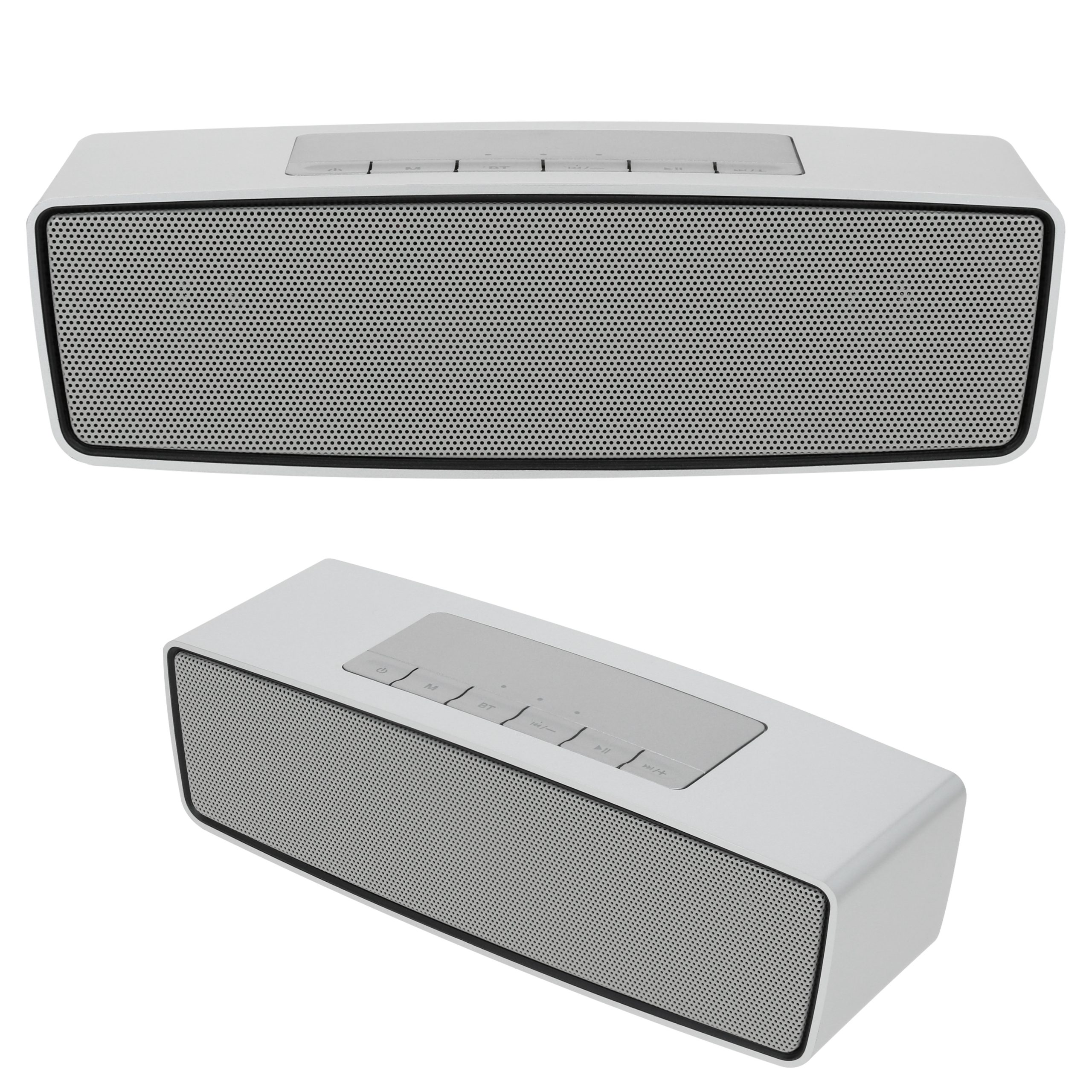 Bocina portátil con Bluetooth, MIcro SD,USB y auxiliar. Incluye cables de carga y auxiliar. Batería recargable con duración de 4 hrs. PLATA