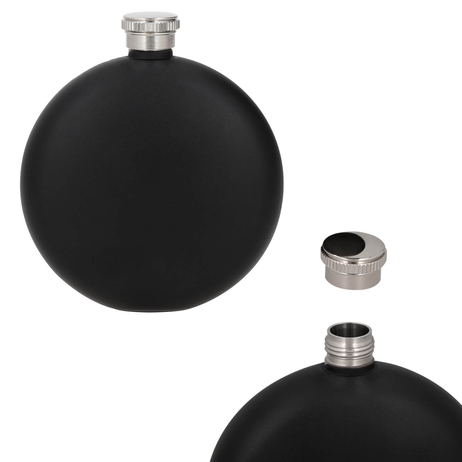 Licorera de 5 oz con acabado rugoso y tapa enroscable. NEGRO