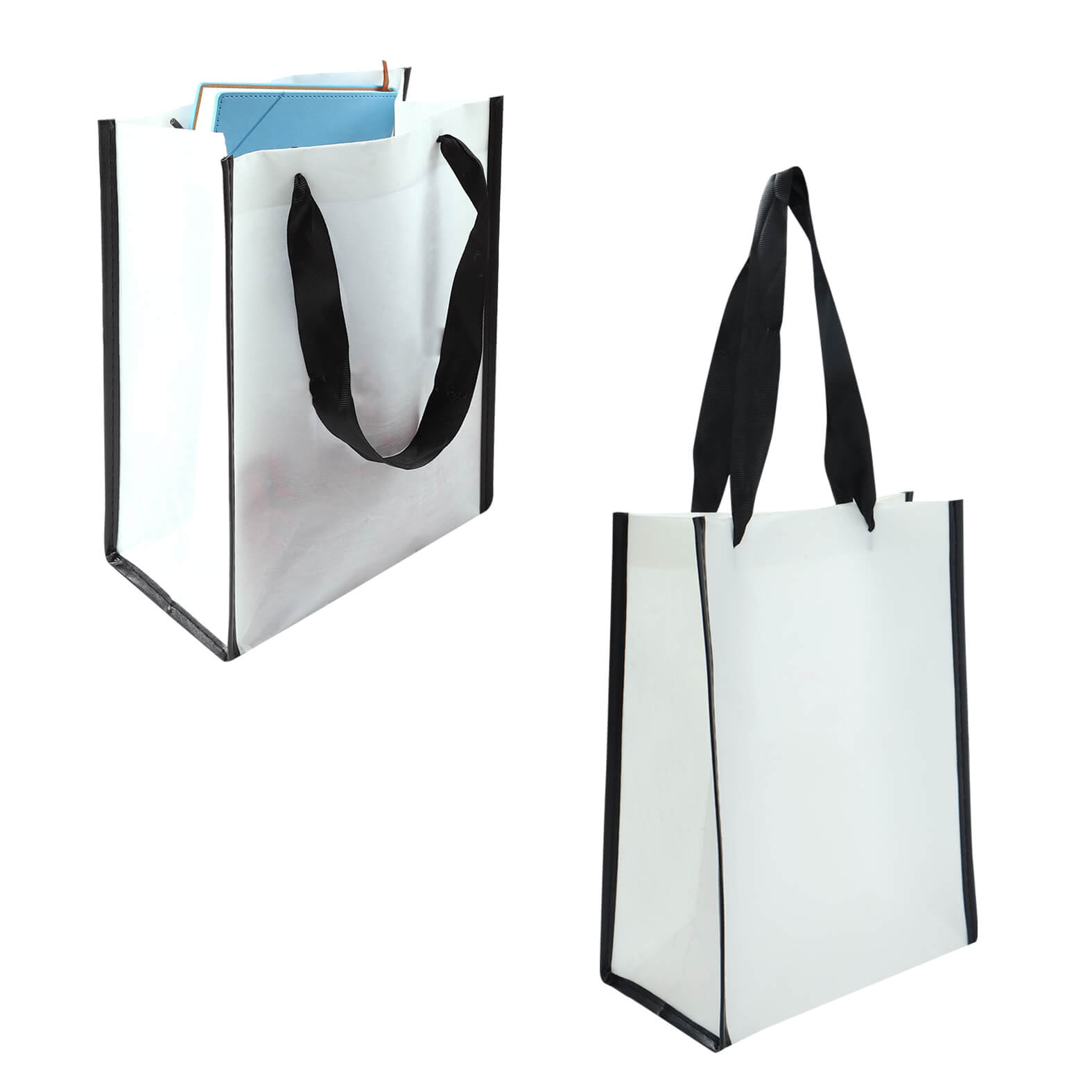 Bolsa ecológica de R-PET cosida y con asas de tela de 130 gr/m2. BLANCO