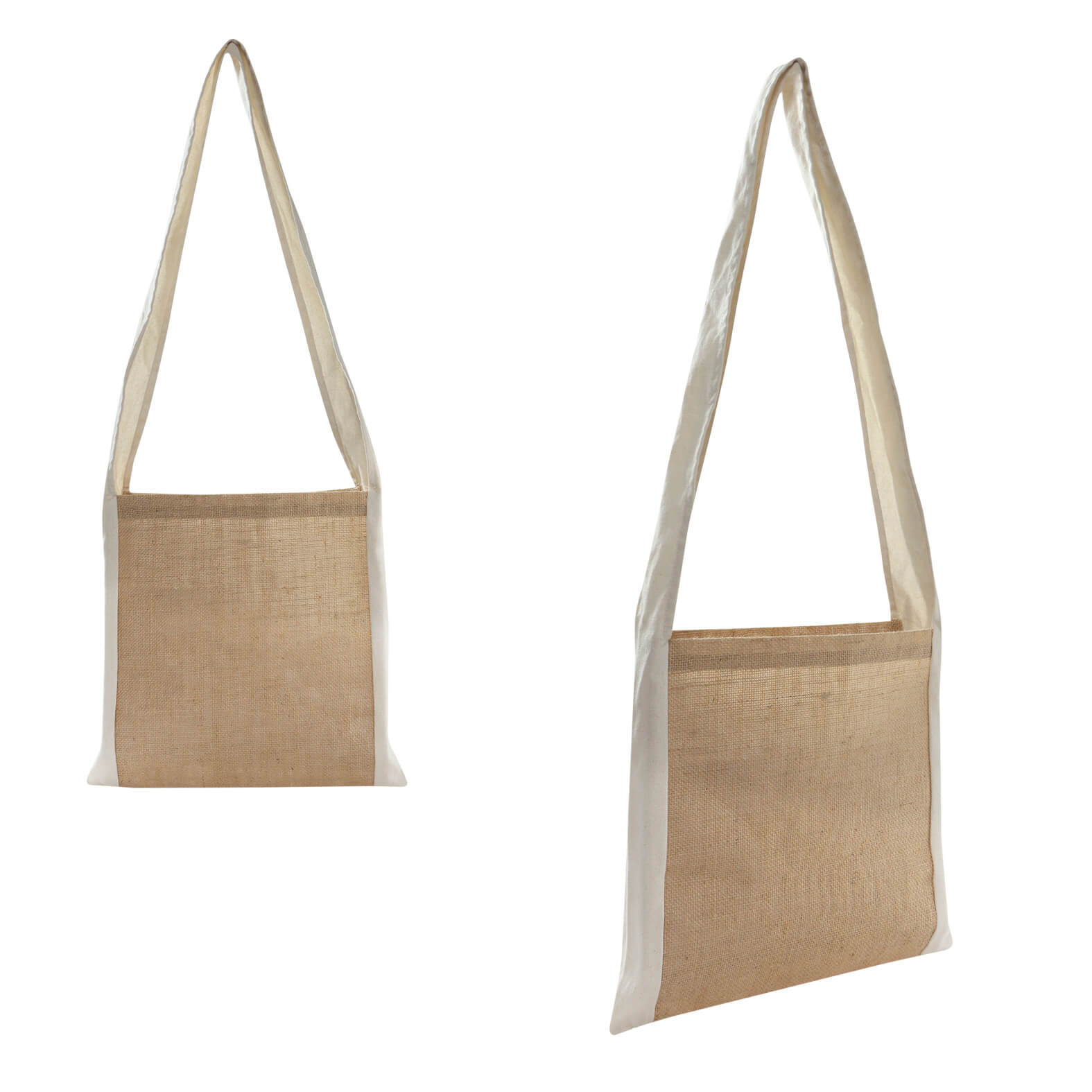 Bolsa de yute laminada, cosida y con asa de manta para pecho. UNICO