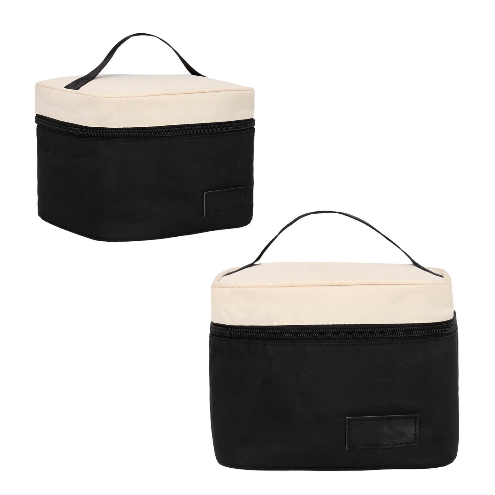 Lonchera con interior metalizado, cierre, etiqueta de curpiel y asa superior. NEGRO