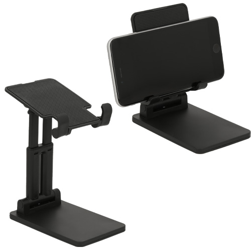 Soporte para celular plegable con 2 niveles de altura y antiderrapante en la base. NEGRO