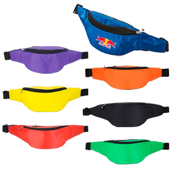 Cangurera de poliéster con dos compartimentos, cinta ajustable a la cintura y seguro de presión. AMARILLO