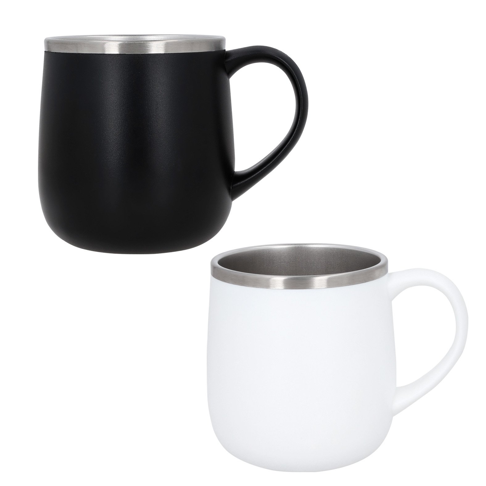 Taza con doble pared interior de acero inoxidable y exterior de plástico con asa. BLANCO