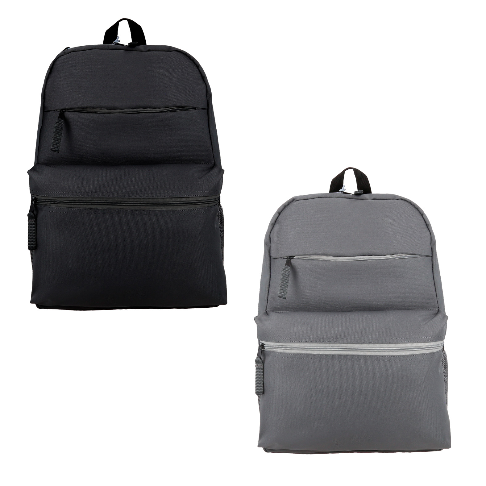 Mochila con 3 compartimentos, 1 compartimento principal 2 compartimentos frontales, 2 mallas laterales, respaldo, tirantes acolchaos y asa superior. GRIS