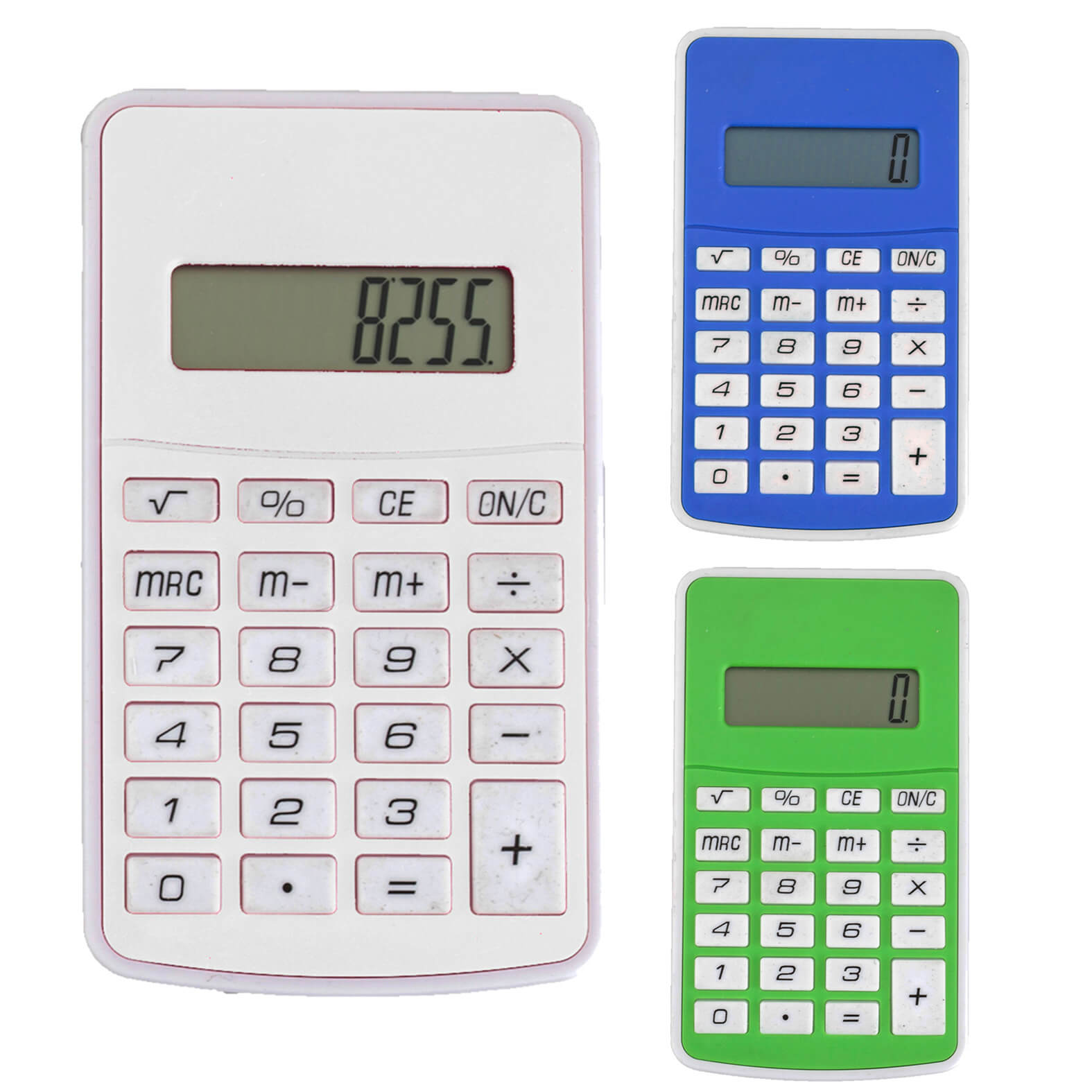 Calculadora de 8 dígitos con botones de cuadro. Incluye batería. AZUL