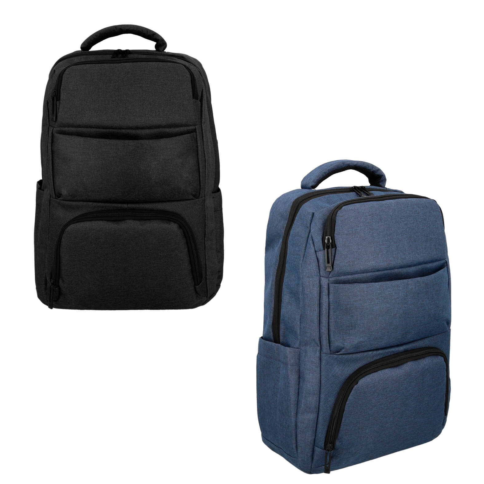 Mochila con compartimento principal, porta laptop de 18", 2 bolsas laterales, 3 bolsas frontales, 1 bolsa trasera y puerto de carga USB. AZUL