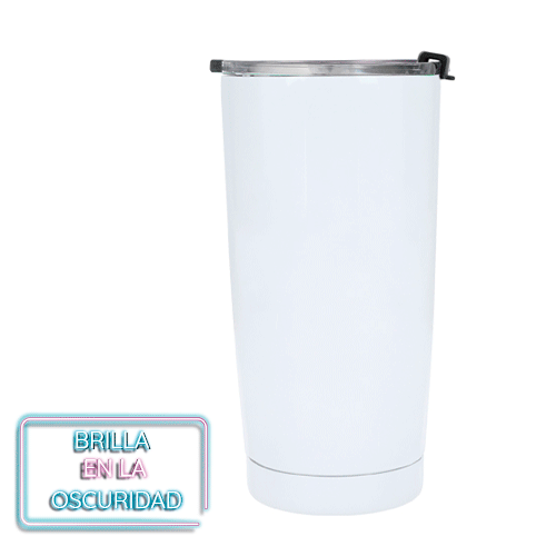 Termo insulado al vacío con doble pared de acero inoxidable que brilla en la oscuridad. Incluye tapa de cierre a presión. BLANCO