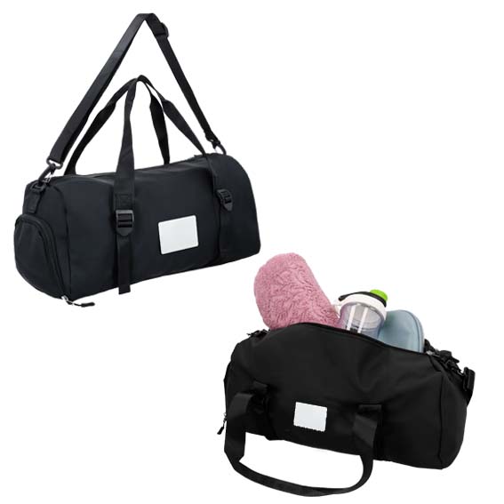 Maleta deportiva con 3 compartimentos: 1 compartimento principal con bolsa interna de cierre, 1 compartimento con interior plastificado y 1 compartimento para calzado, dos asas, correa ajustable y fuelle. NEGRO
