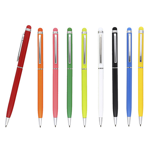 Bolígrafo de aluminio con goma touch screen. Mecanismo retráctil. AMARILLO