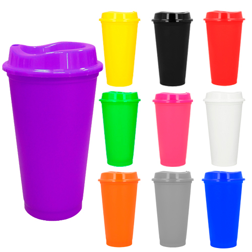 Vaso plástico de una pared con tapa a presión. AMARILLO