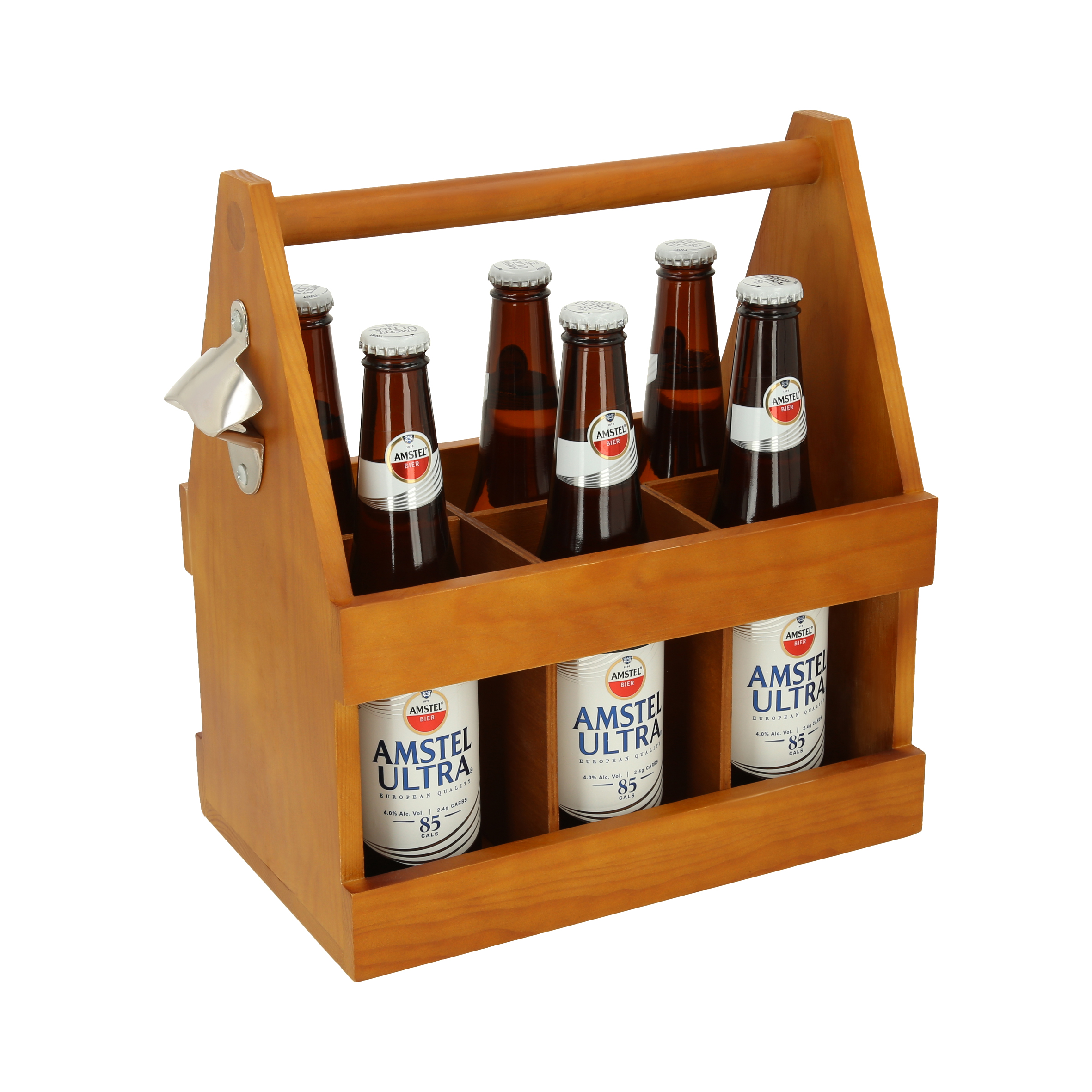 Portabotellas de madera con destapador. MADERA