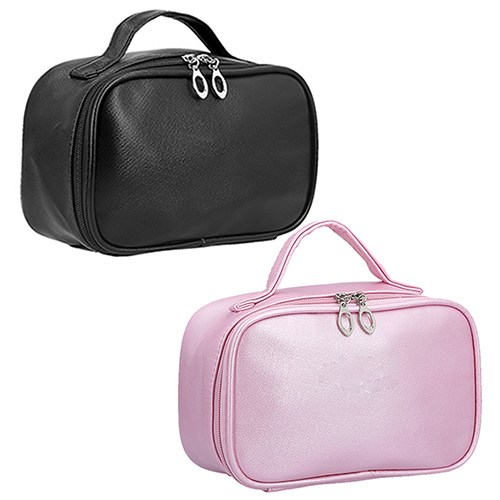 Cosmetiquera de poliéster con espejo y 2 separadores internos. NEGRO