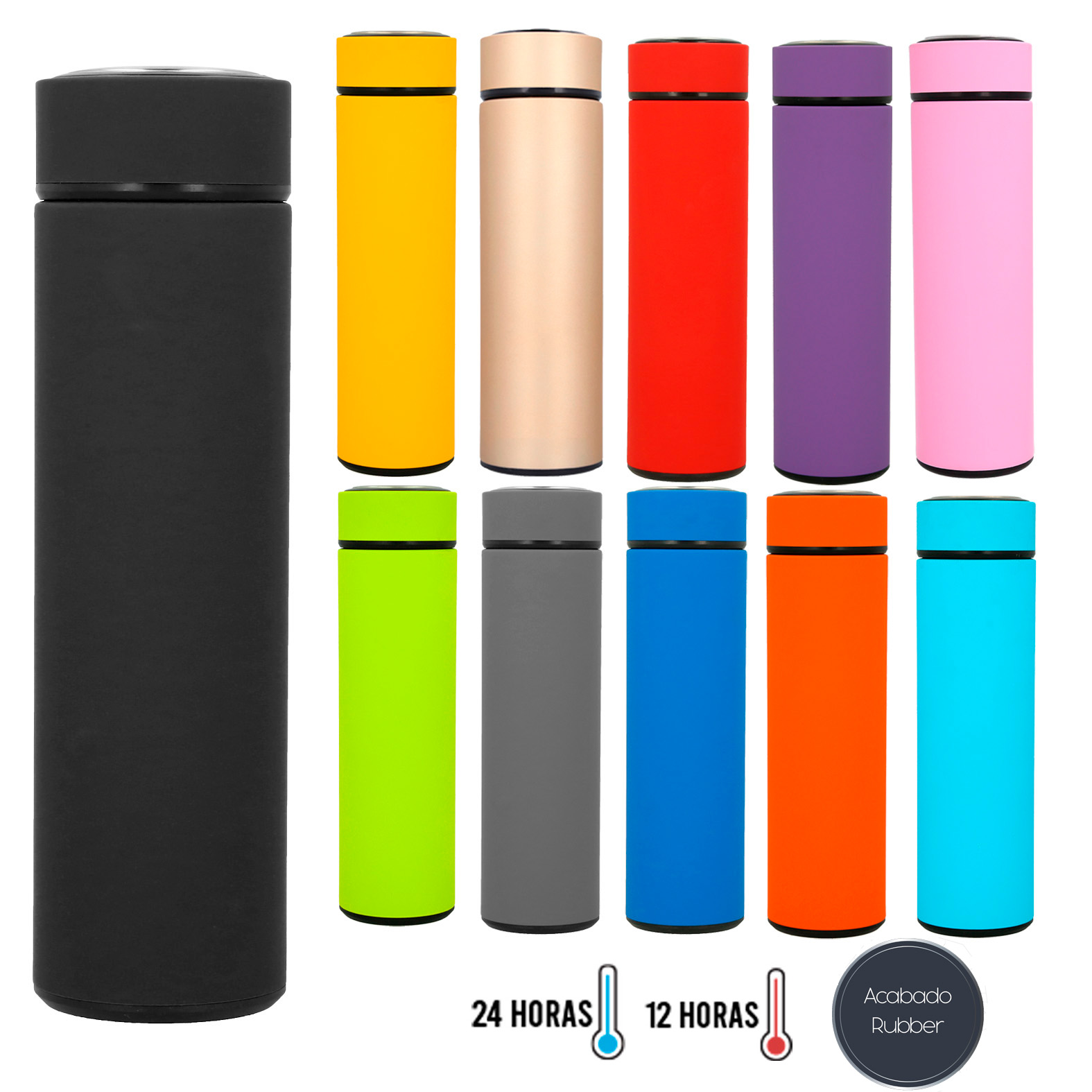 Termo de acero inoxidable de doble pared insulado al vacío, incluye un filtro infusor y acabado rubber. AMARILLO