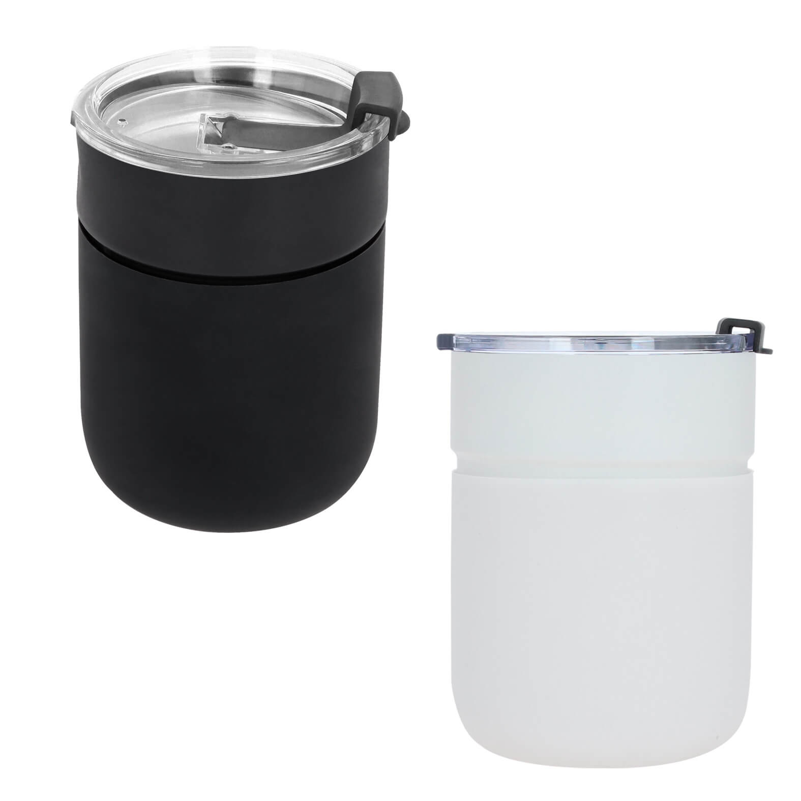 Termo con doble pared de acero inoxidable, insulado al vacío, acabado rugoso, con manga de silicón y tapa de cierre a presión. BLANCO