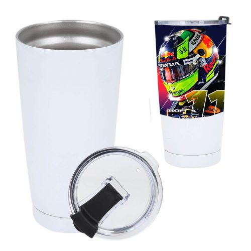 Termo sublimable con doble pared de acero inoxidable insulado al vacío. Incluye tapa de cierre a presión transparente. BLANCO