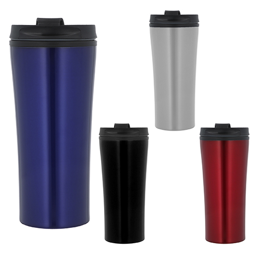 Termo de doble pared con interior de plástico, tapa enroscable y válvula de seguridad. AZUL