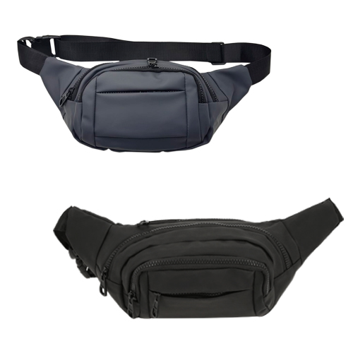 Cangurera con 4 compartimentos, 3 en la parte frontal, 1 en la parte trasera, cinta ajustable a la cintura y broche de seguridad a presión. GRIS