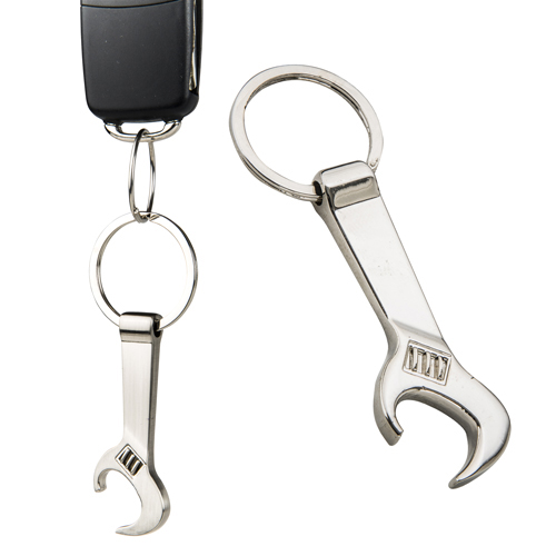 Llavero metálico en forma de llave, con arillo metálico reforzado. PLATA