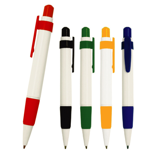 Bolígrafo de plástico con clip de color y grip de goma. AMARILLO