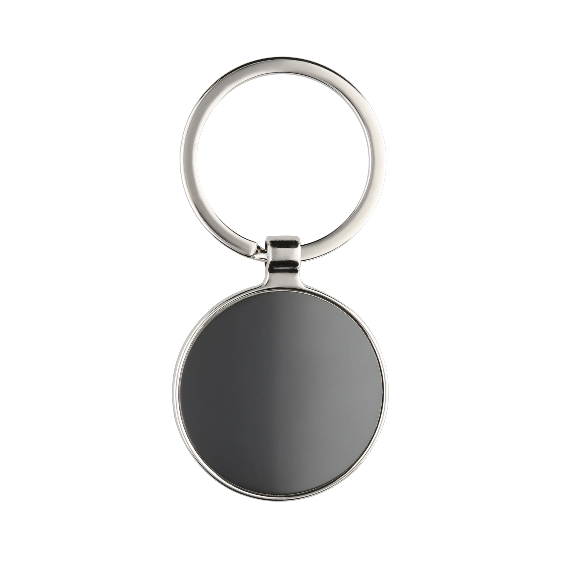 Llavero metálico circular con acabado espejo. (Se puede grabar en ambos lados). NEGRO