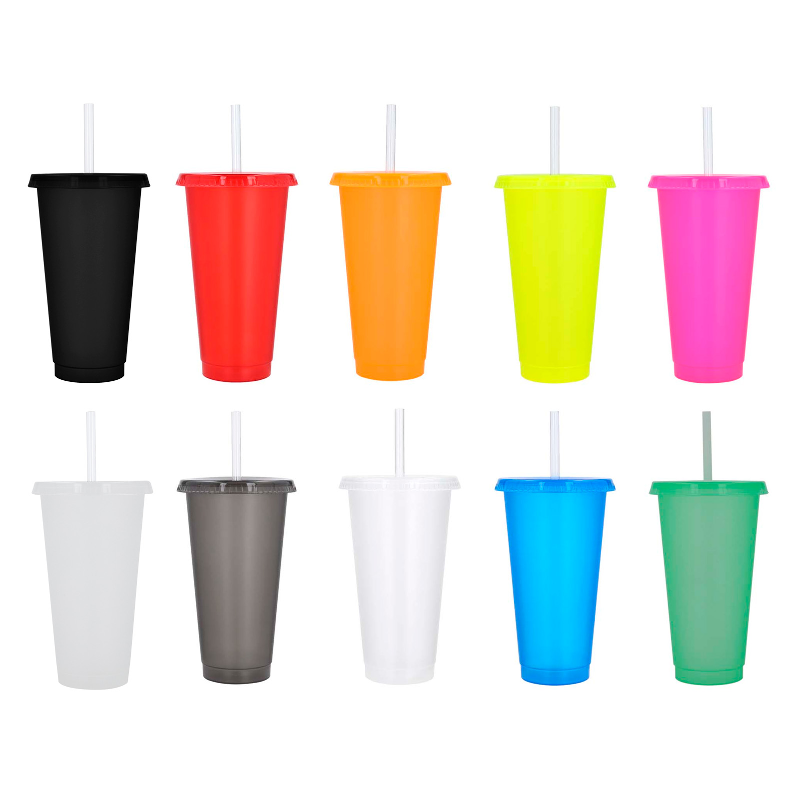 Vaso de plástico transparente con tapa traslúcida. (Incluye popote). AMARILLO