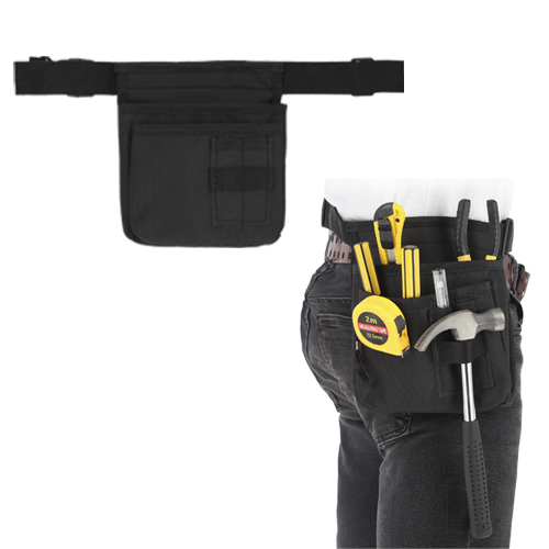 Cinturón porta herramientas con compartimentos, correa ajustable y broche de seguridad. NEGRO
