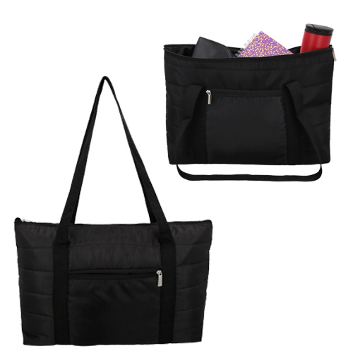 Bolsa de nylon con interior reforzado, dos asas y compartimento frontal. NEGRO