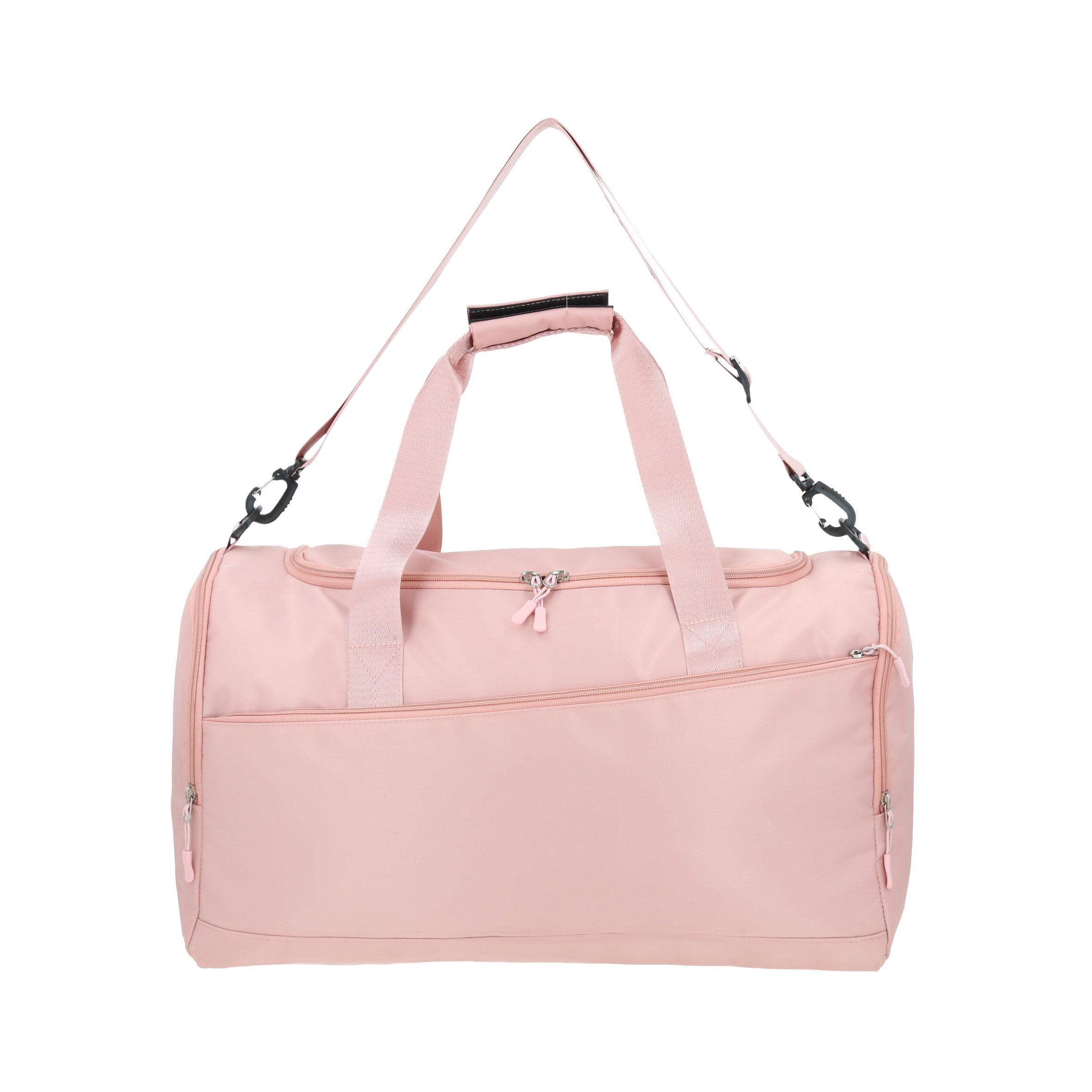 Maleta deportiva con 4 compartimentos: 1 compartimento principal, 1 compartimento para calzado, 1 compartimento lateral 1 frontal, 2 asas y correa ajustable. ROSA