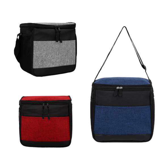 Lonchera con interior impermeable, correa ajustable, dos bolsas de malla laterales, compartimento externo al frente de curpiel AZUL