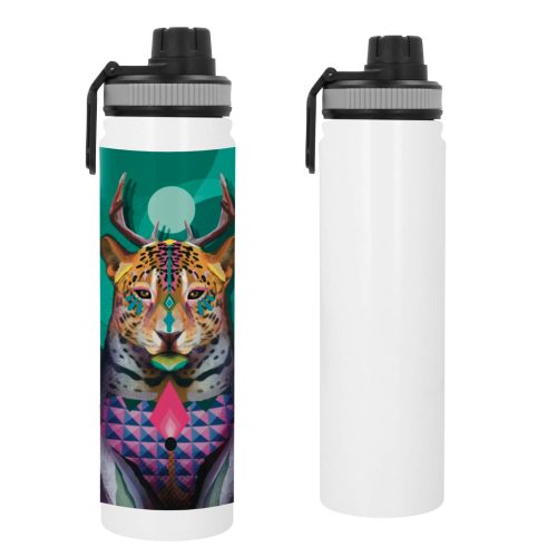 Termo sublimable de acero inoxidable y doble pared insulado al vacío. Cuenta con tapa de rosca con asa de plástico para sujetarlo fácilmente. BLANCO