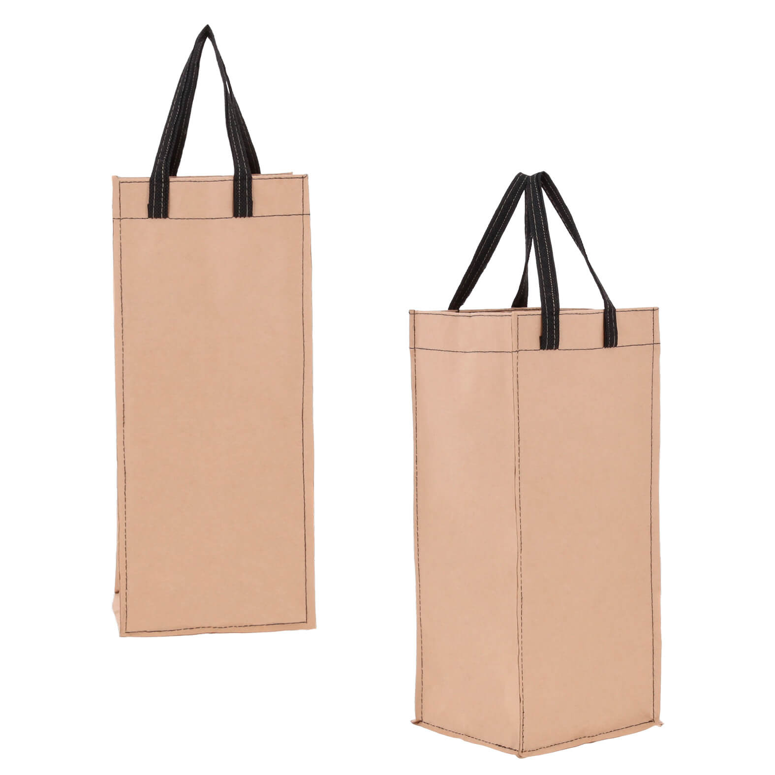 Porta botella ecologica de kraft laminada con asas. NEGRO