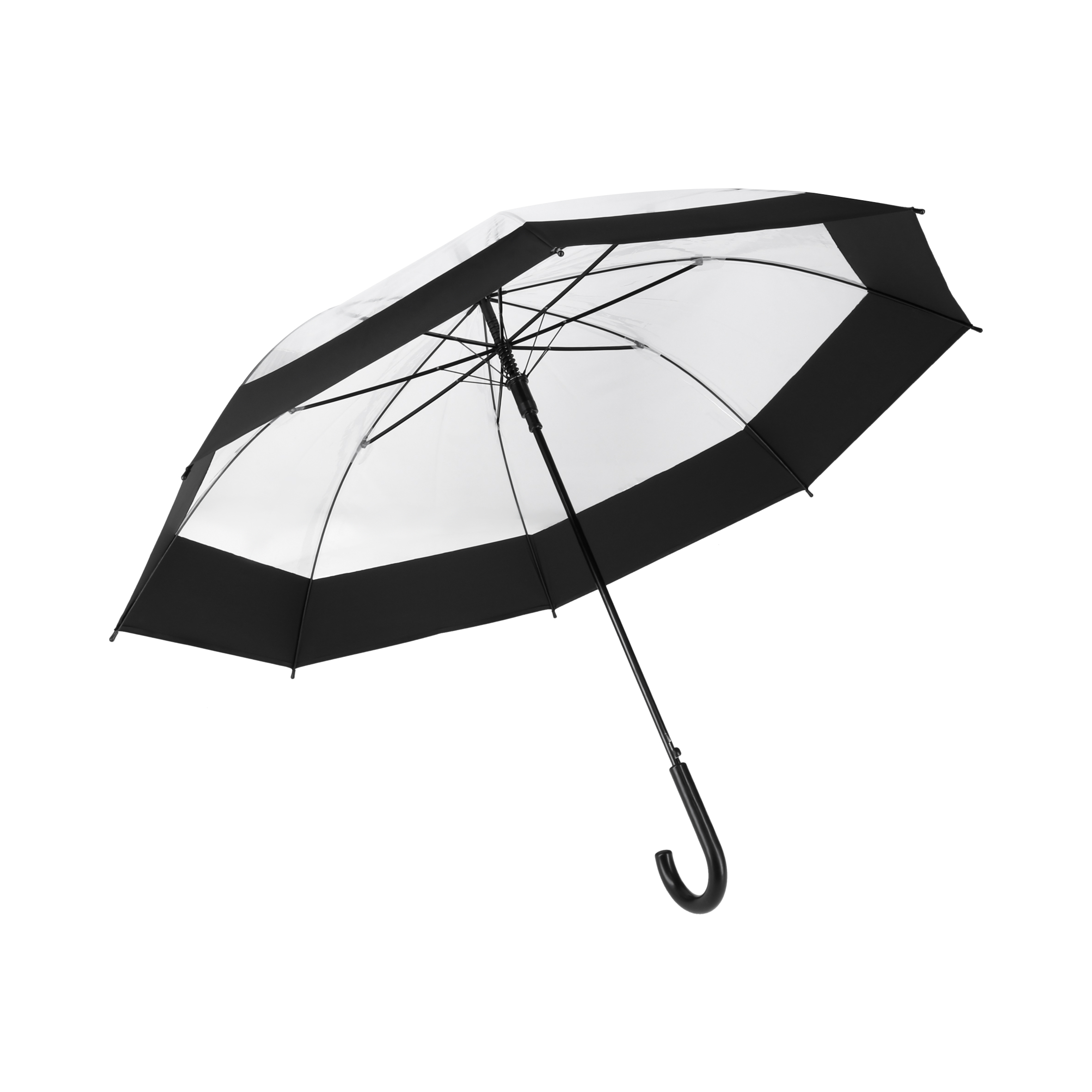 Paraguas impermeable de apertura automática, 8 gajos, mango de plástico y broche de botón. NEGRO