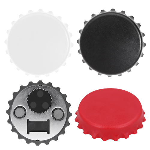 Destapador tipo ficha con doble imán y abre botellas de rosca. BLANCO