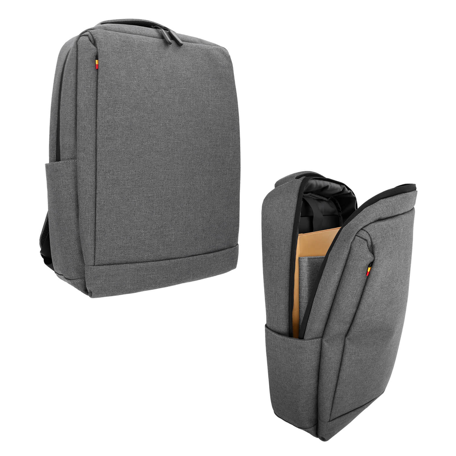 Mochila de poliéster con 2 compartimentos, con espacio para laptop de máximo 16 pulgadas, 5 organizadores internos, 1 bolsa lateral, carry on, entrada interna para batería portátil y aux. (incluye cables), respaldo, asa y tirantes acojinados. GRIS