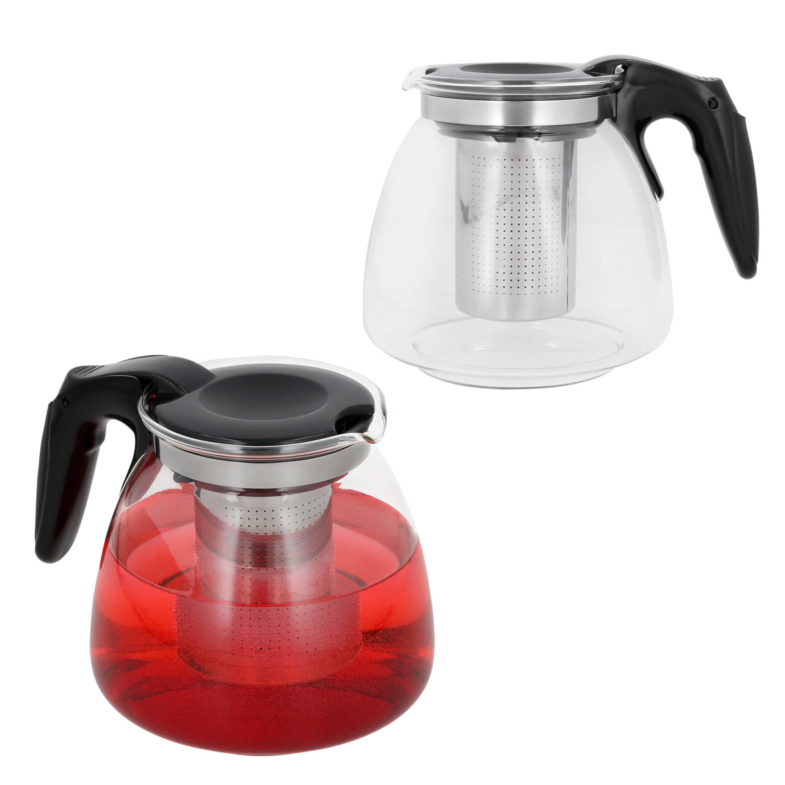 Cafetera de cristal con infusor de acero inoxidable con tapa y asa de plástico. NEGRO