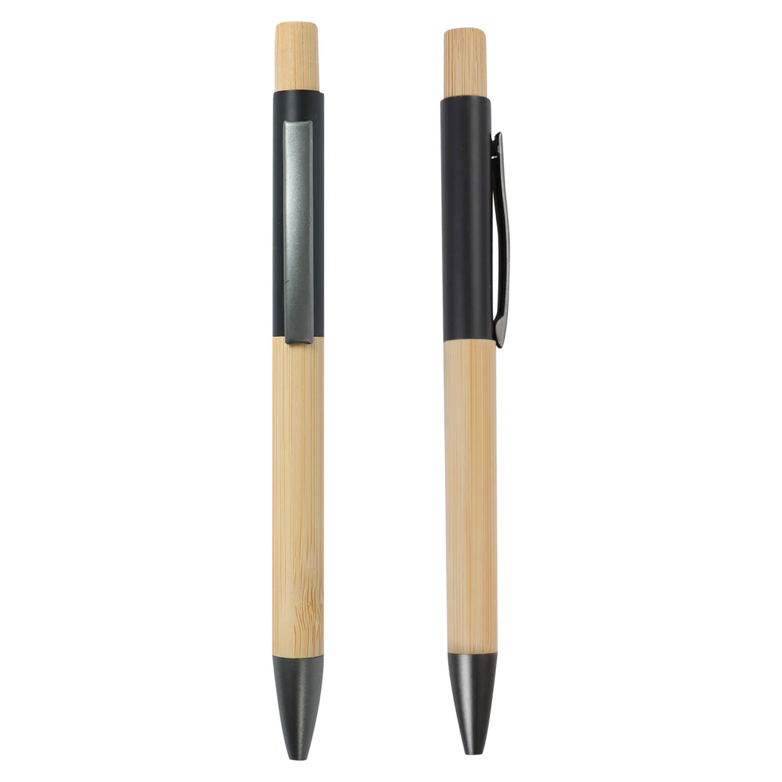 Bolígrafo de bambú con clip y mecanismo de click. NEGRO