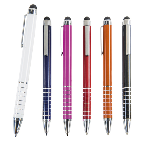 Bolígrafo de aluminio con mecanismo retráctil y goma óptica touch screen. AZUL