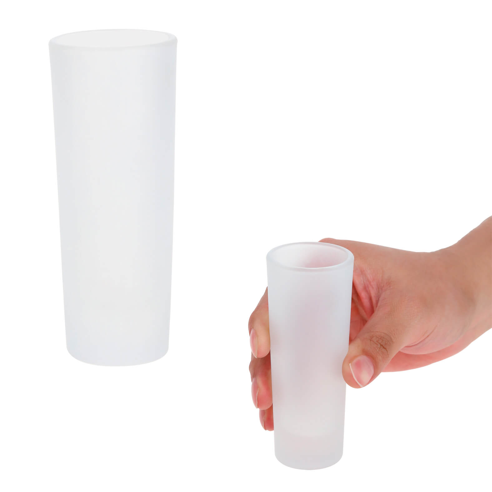 Tequilero de vidrío con acabado frost sublimable. TRANSPARENTE