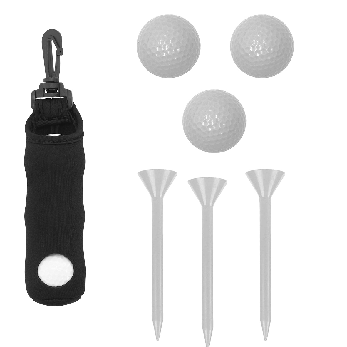 Set de 3 pelotas de golf blancas, 3 tee´s y funda. NEGRO