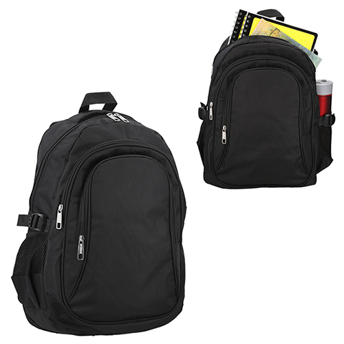 Mochila de 3 compartimentos con espacio para laptop max. de 17 pulgadas. tirantes, espalda acojinada y bolsas laterales de malla. NEGRO