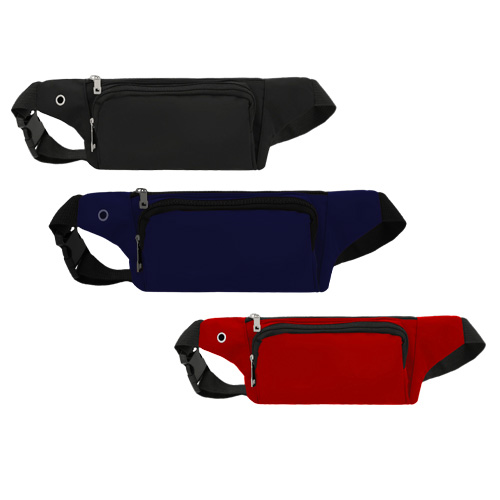 Cangurera con 3 compartimentos, 2 en la parte frontal, 1 en la parte trasera, cinta ajustable a la cintura y broche de seguridad a presión. AZUL