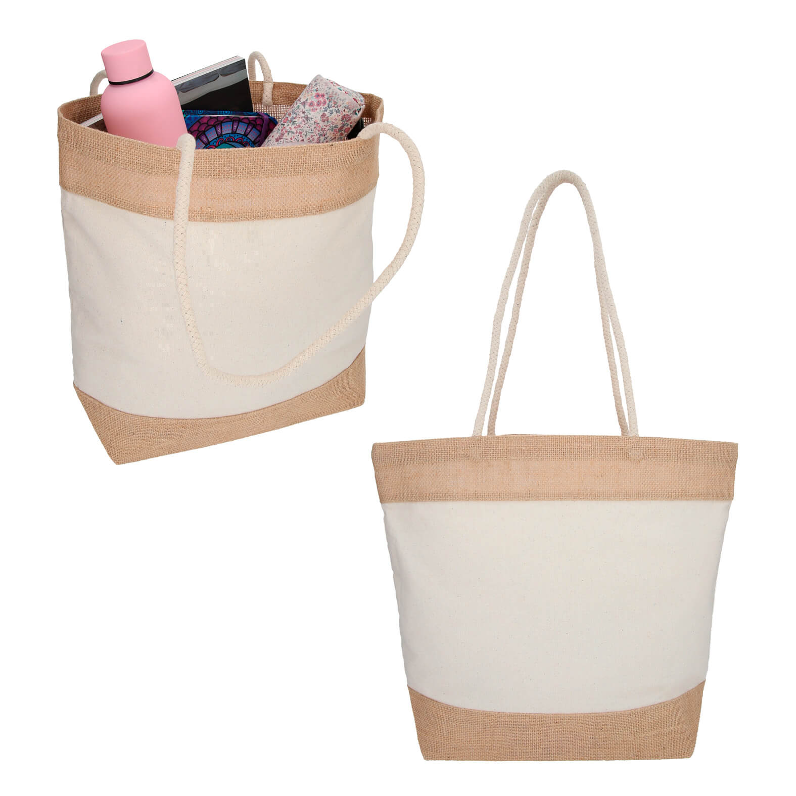 Bolsa de yute y algodón cosida con asas. UNICO